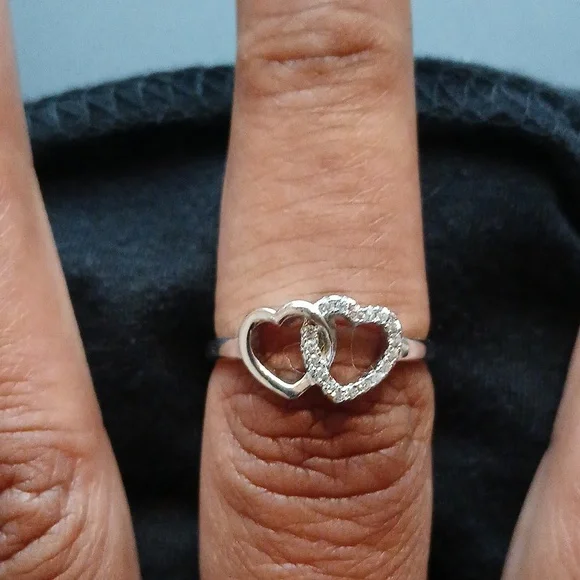Sterling Silver Interlocking Heart Ring with Accent Details - Picture 3 of 4